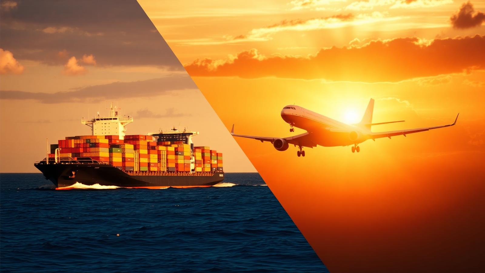 International sea and air freight — cargo ship and airplane connecting Brazil to global markets