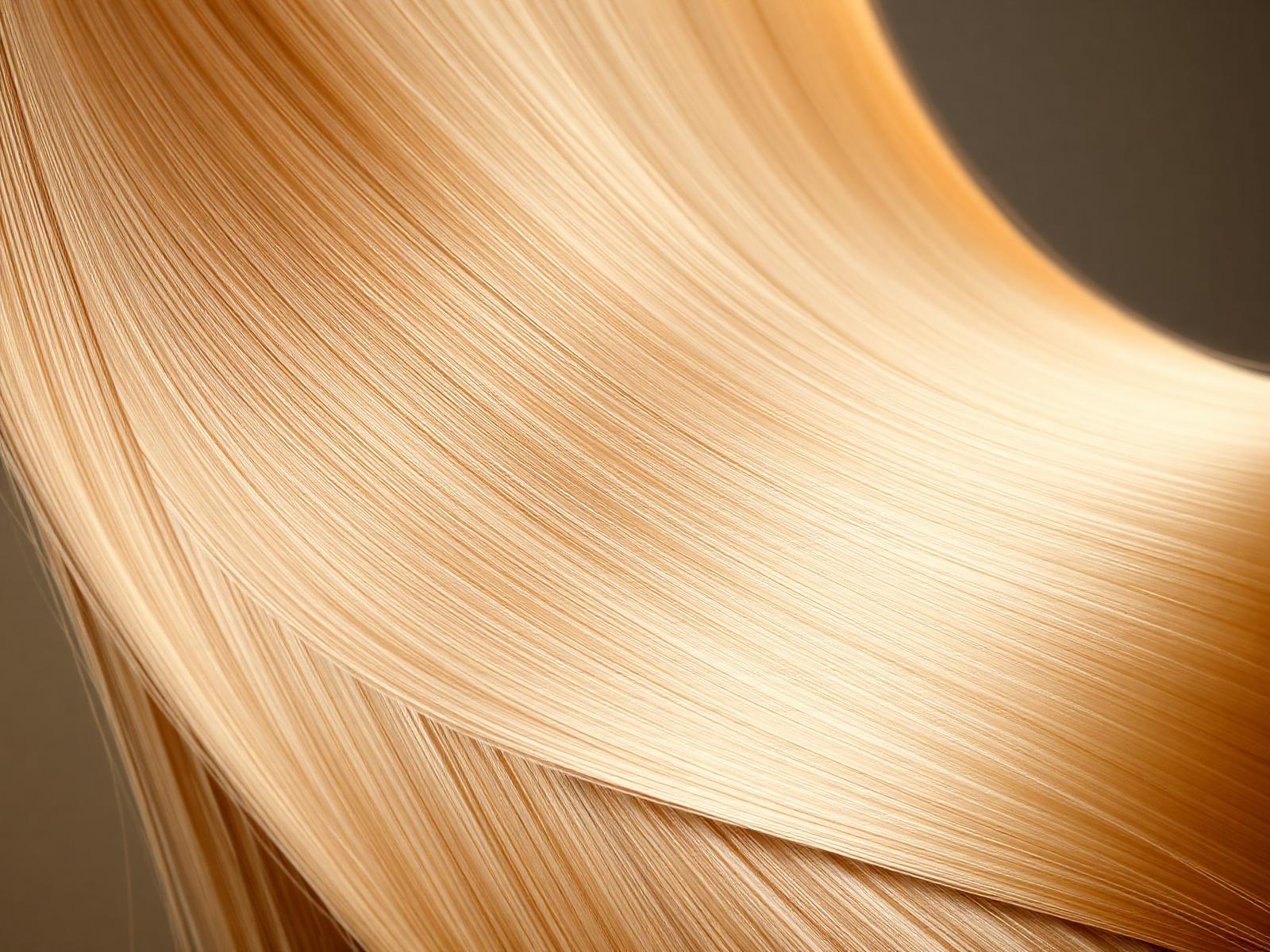 Close-up of glossy, silky straight hair after Eco Beauty smoothing treatment