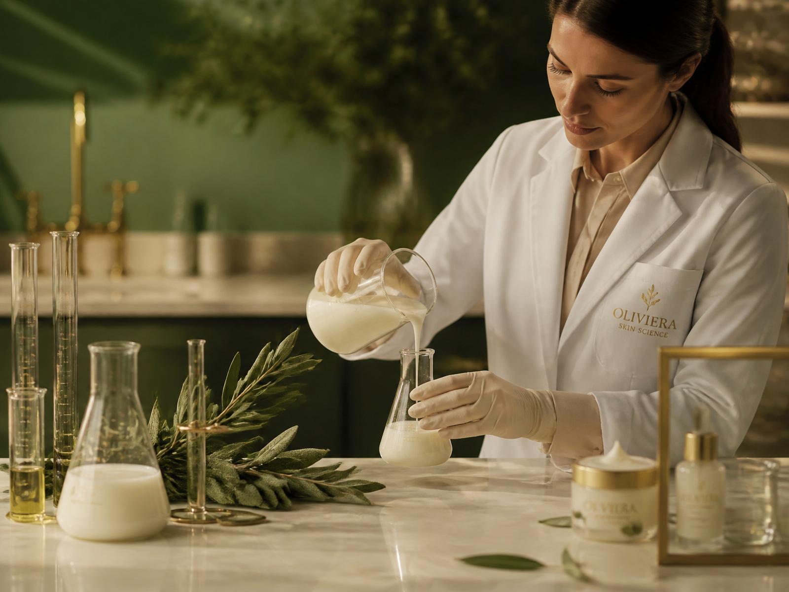 Chemist working with cream formulation